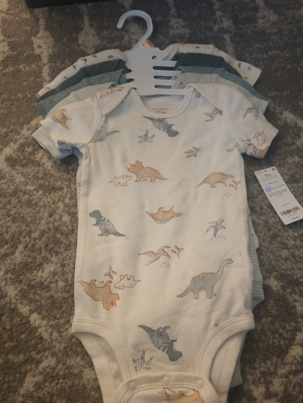 Carter's Baby Dino Print Short-Sleeve One-Piece Bodysuits.